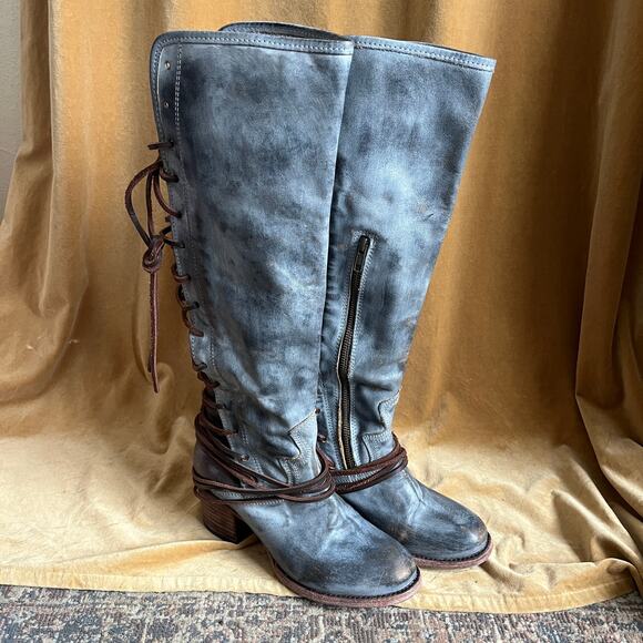Freebird COAL Gray Lace-Up Back Knee High Boots Leather Size 8 - Picture 3 of 12